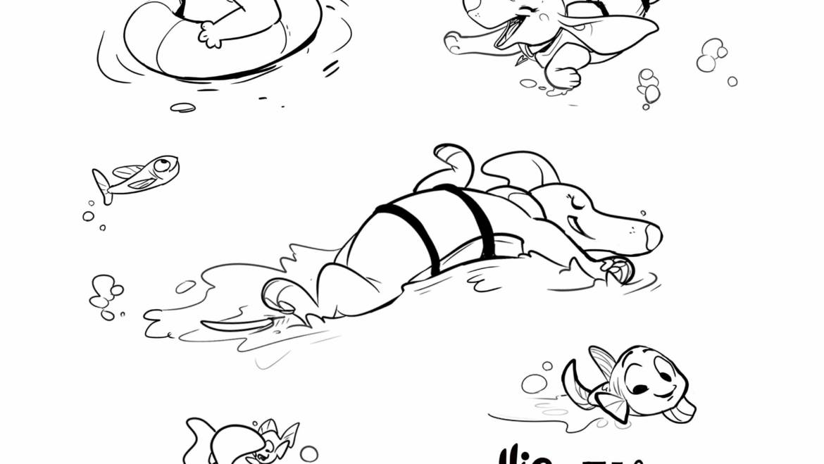 Ellie the Wienerdog Coloring Page – It’s Hard to Swim