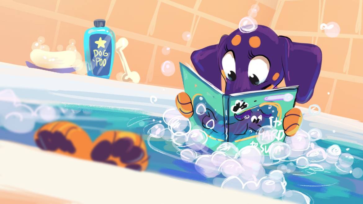 bathtub_party_day_ellie_reading_in_tub_hard_to_swim.jpg
