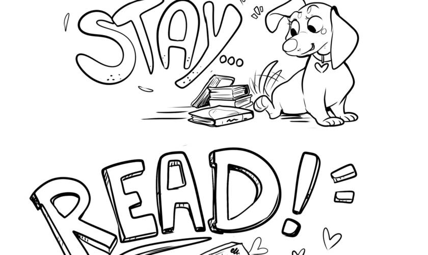 Ellie the Wienerdog Sit-Stay-Read Coloring Page